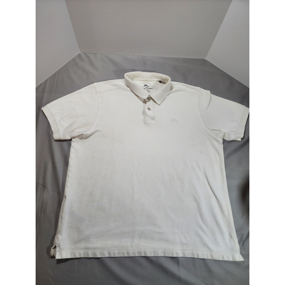 Tommy Bahama Mens XL White Pique Short Sleeve Polo Shirt Marlin Logo Casual - Picture 1 of 14